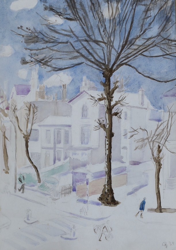 Pauline Sitwell (1916-2010), watercolour, 'Snow in Bayswater', signed, 38 x 26cm